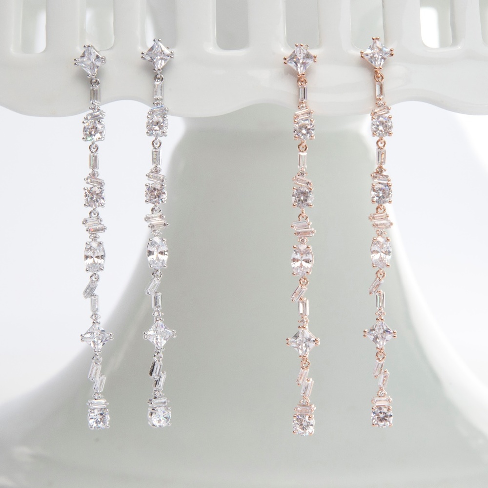 Long linear drop crystal earrings